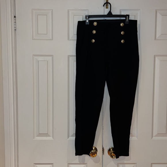 Tahari black tailored gold button military skinny dress pants Sz L - Picture 2 of 10